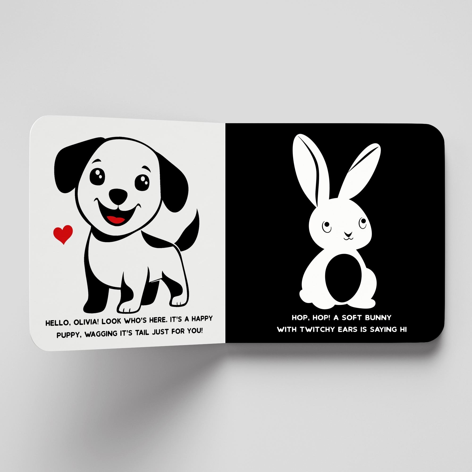 Personalized Black & White Baby Book - High Contrast Baby Sensory Book, Stimulation Toys, Baby Gift, Toddler Personalized Baby Books - Thumbnail 3