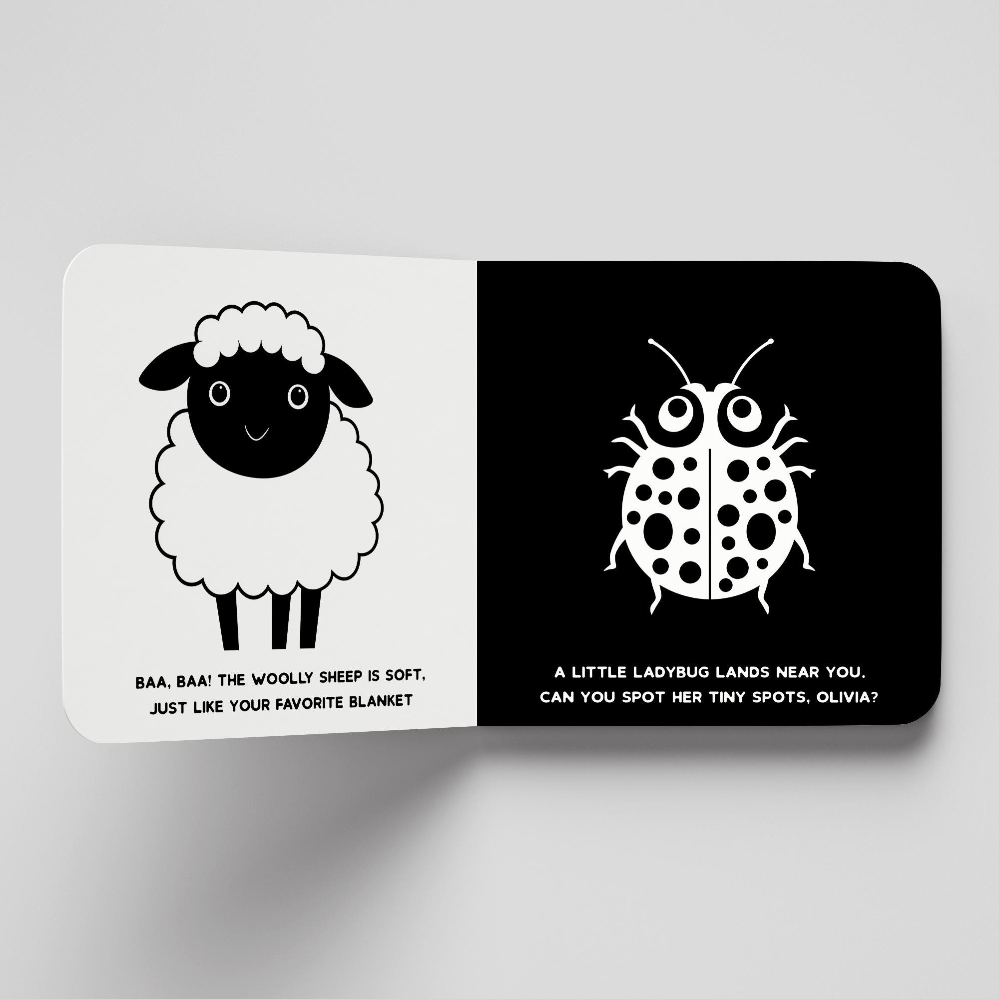 Personalized Black & White Baby Book - High Contrast Baby Sensory Book, Stimulation Toys, Baby Gift, Toddler Personalized Baby Books - Thumbnail 4