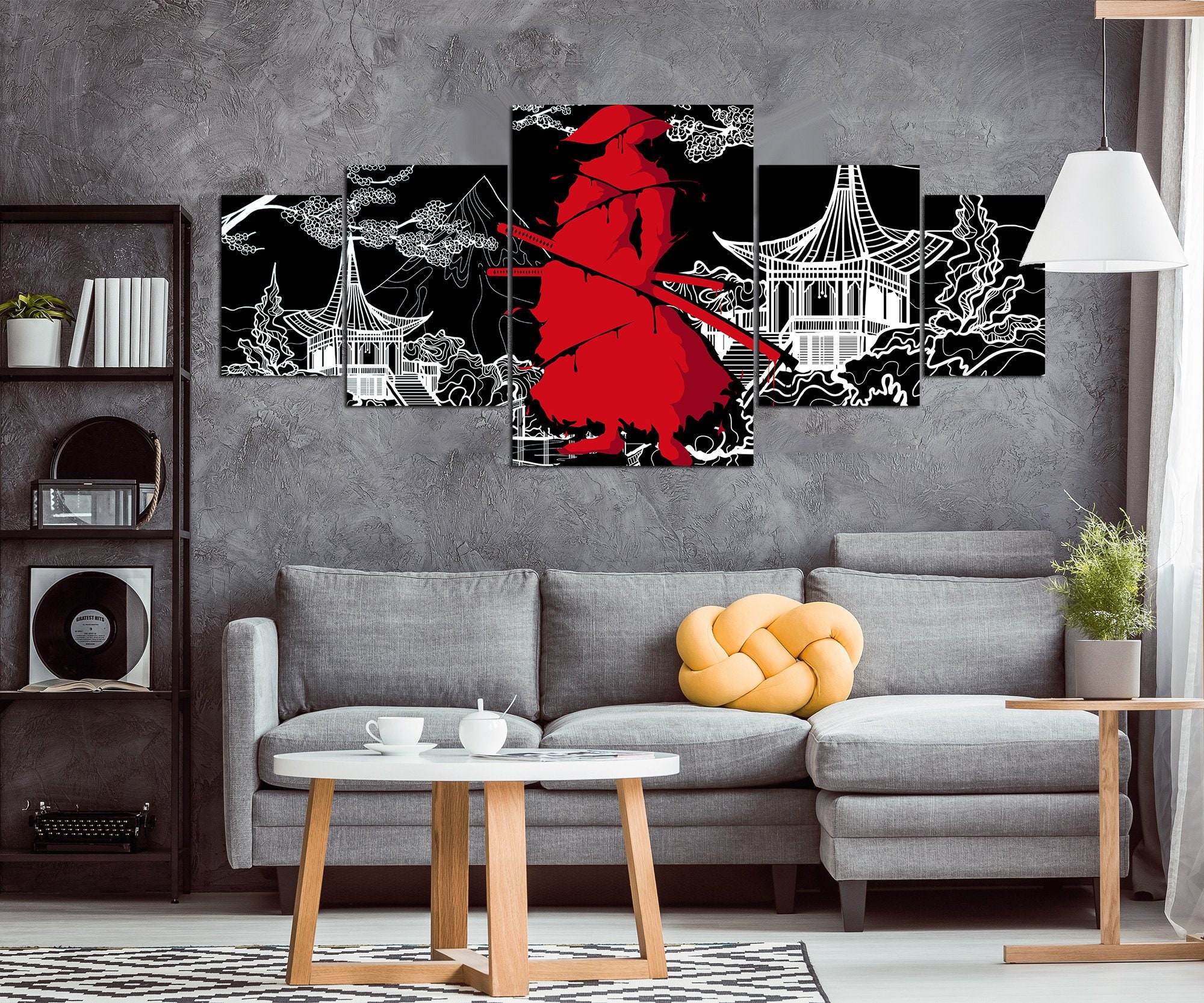5 piece canvas wall art samurai Japanese Style Wall Art Japan Etsy