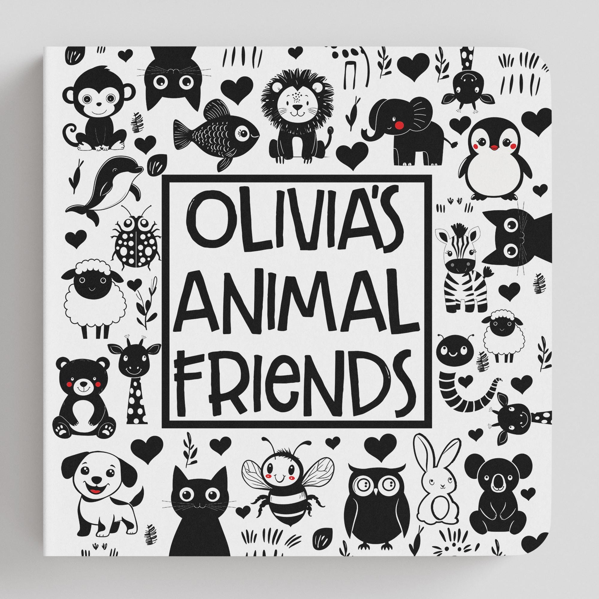Personalized Black & White Baby Book - High Contrast Baby Sensory Book, Stimulation Toys, Baby Gift, Toddler Personalized Baby Books