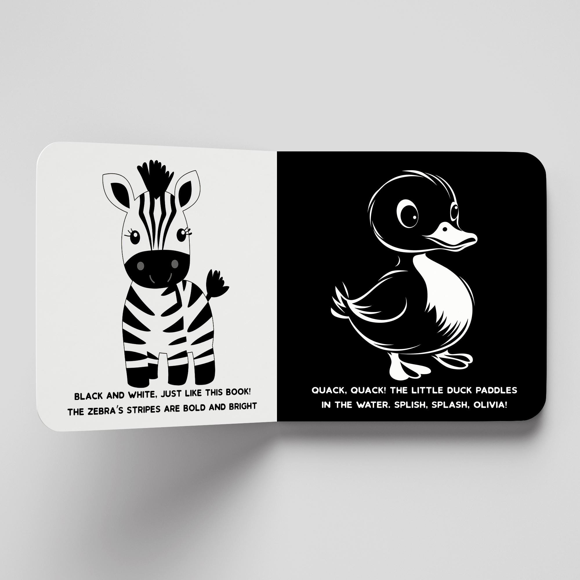Personalized Black & White Baby Book - High Contrast Baby Sensory Book, Stimulation Toys, Baby Gift, Toddler Personalized Baby Books - Thumbnail 5