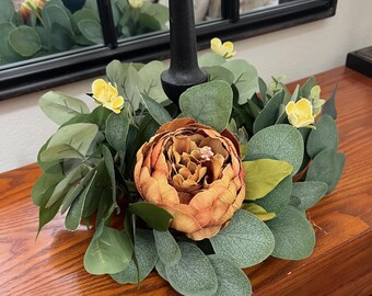 Eucalyptus candle ring, Candle wreath, Mini wreath, Everyday candle ring, peony candle ring