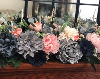 Hydrangeas Spring Summer garland Floral runner Gray blue coral garland Lush floral garland Silk floral decor Floral swag Hydrangeas Spring Summer garland Floral runner Gray blue coral garland Lush floral garland Silk floral decor Floral swag