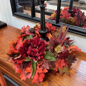Fall peony candle ring Burgundy Red, Fall candle wreath, Mini fall wreath, Autumn candle ring, Thanksgiving candle ring