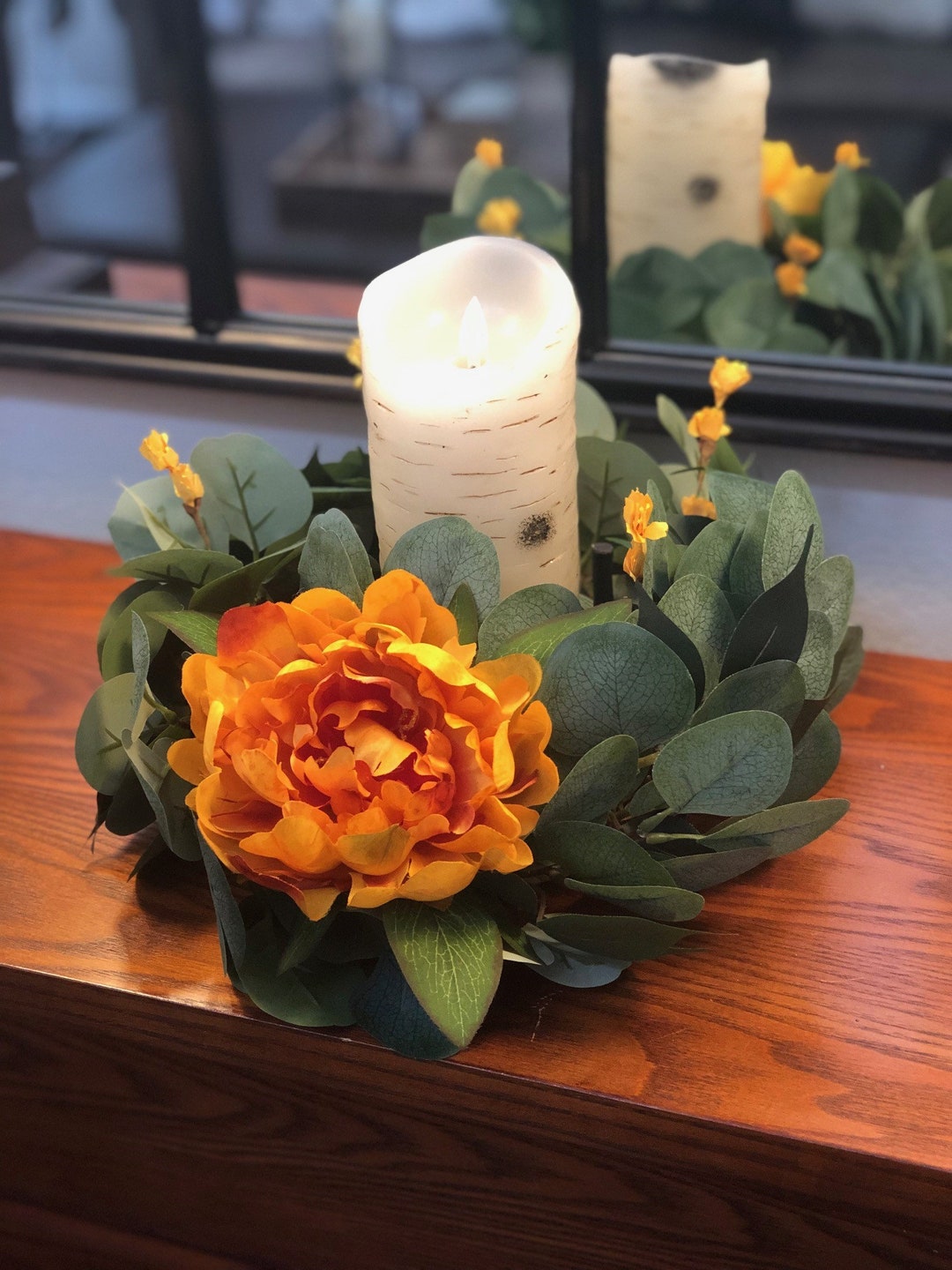 Fall Gold Peony and Eucalyptus Candle Fall Candle Wreath Etsy