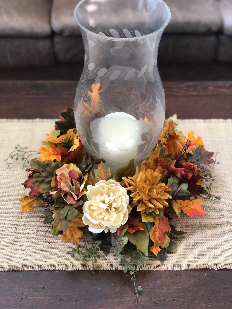 Fall Floral Candle Ring Fall Candle Wreath Mini Fall Wreath | Etsy