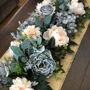 Hydrangeas Spring Summer garland Floral runner Gray blue coral garland Lush floral garland Silk floral decor Floral swag Hydrangeas Spring Summer garland Floral runner Gray blue coral garland Lush floral garland Silk floral decor Floral swag