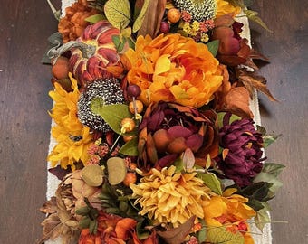 Pièce maîtresse de luxe d'automne de 60 cm, guirlande de cheminée, décoration d'automne, chemin de table de Thanksgiving, décoration florale d'automne, butin d'automne, chemin de table floral de Thanksgiving
