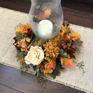 Fall Floral Candle Ring, Fall Candle Wreath, Mini Fall Wreath, Autumn ...