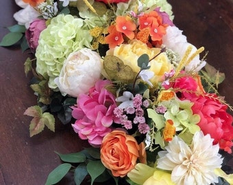 5 ft or 6 ft Spring/Summer faux floral garland, Luxury floral garland, Bright floral garland, Multi color floral garland