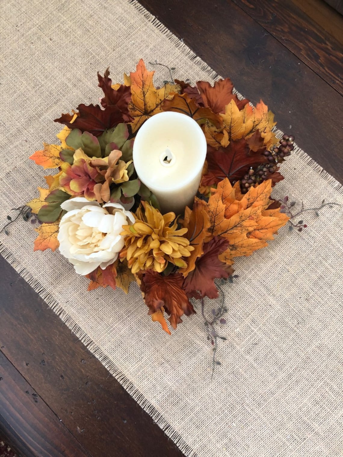 Fall Floral Candle Ring Fall Candle Wreath Mini Fall Wreath Etsy