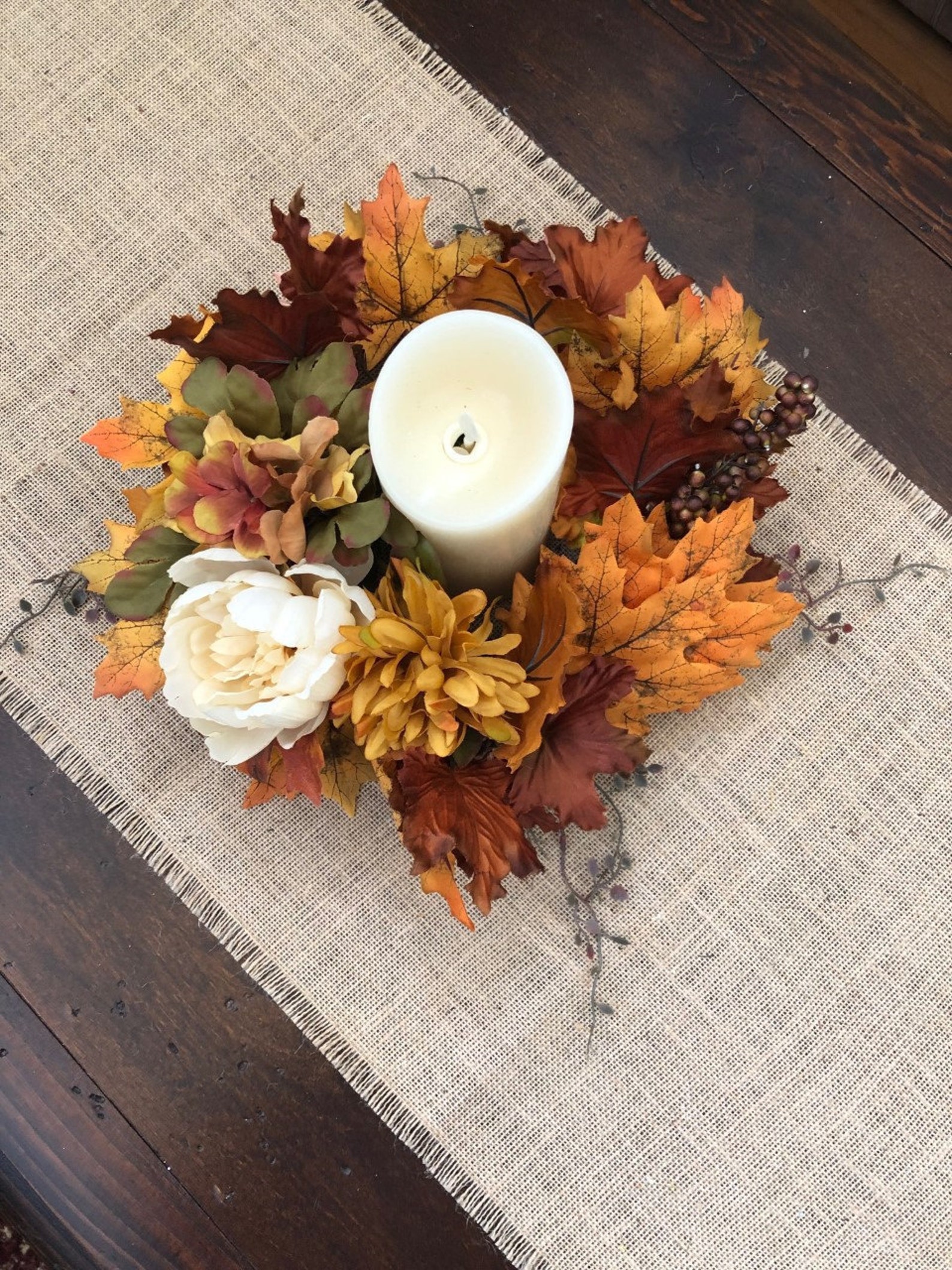 Fall Floral Candle Ring Fall Candle Wreath Mini Fall Wreath Etsy