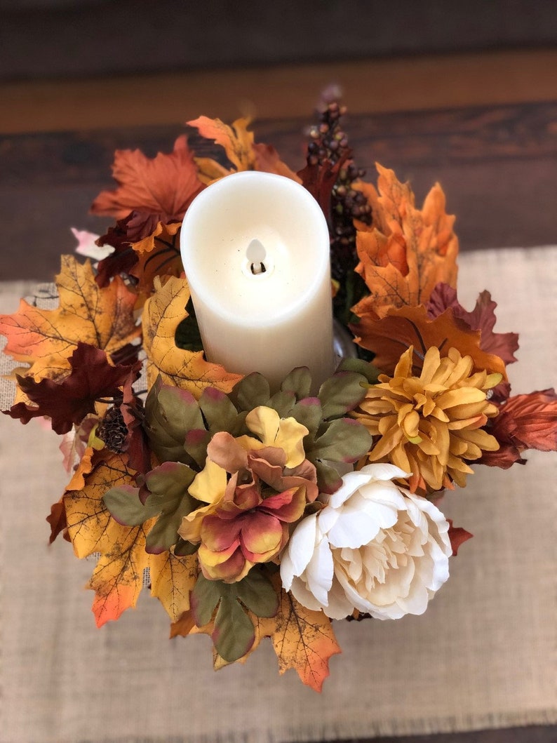 Fall Floral Candle Ring Fall Candle Wreath Mini Fall Wreath Etsy