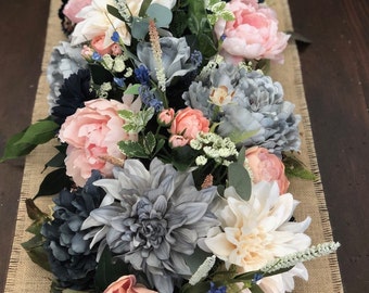 Hydrangeas Spring Summer garland Floral runner Gray blue coral garland Lush floral garland Silk floral decor Floral swag Hydrangeas Spring Summer garland Floral runner Gray blue coral garland Lush floral garland Silk floral decor Floral swag