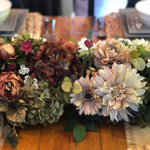 5 ft or 6 ft Cream, Brown, green garland, Spring Summer garland, Lush Faux floral garland, Faux Floral runner