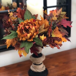 Fall Peony Candle Ring Rust/brown Fall Candle Wreath Mini - Etsy