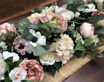 Guirlande ivoire blush de 60 cm, tapis de passage ivoire blush, centre de table imitation floral, butin de mariage, butin floral, guirlande florale