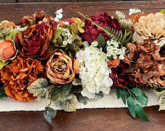 3' or 4' Tuscan Floral garland, Lush faux flower runner, Silk Floral garland