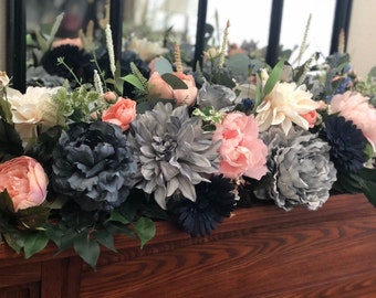 Hydrangeas Spring Summer garland Floral runner Gray blue coral garland Lush floral garland Silk floral decor Floral swag Hydrangeas Spring Summer garland Floral runner Gray blue coral garland Lush floral garland Silk floral decor Floral swag