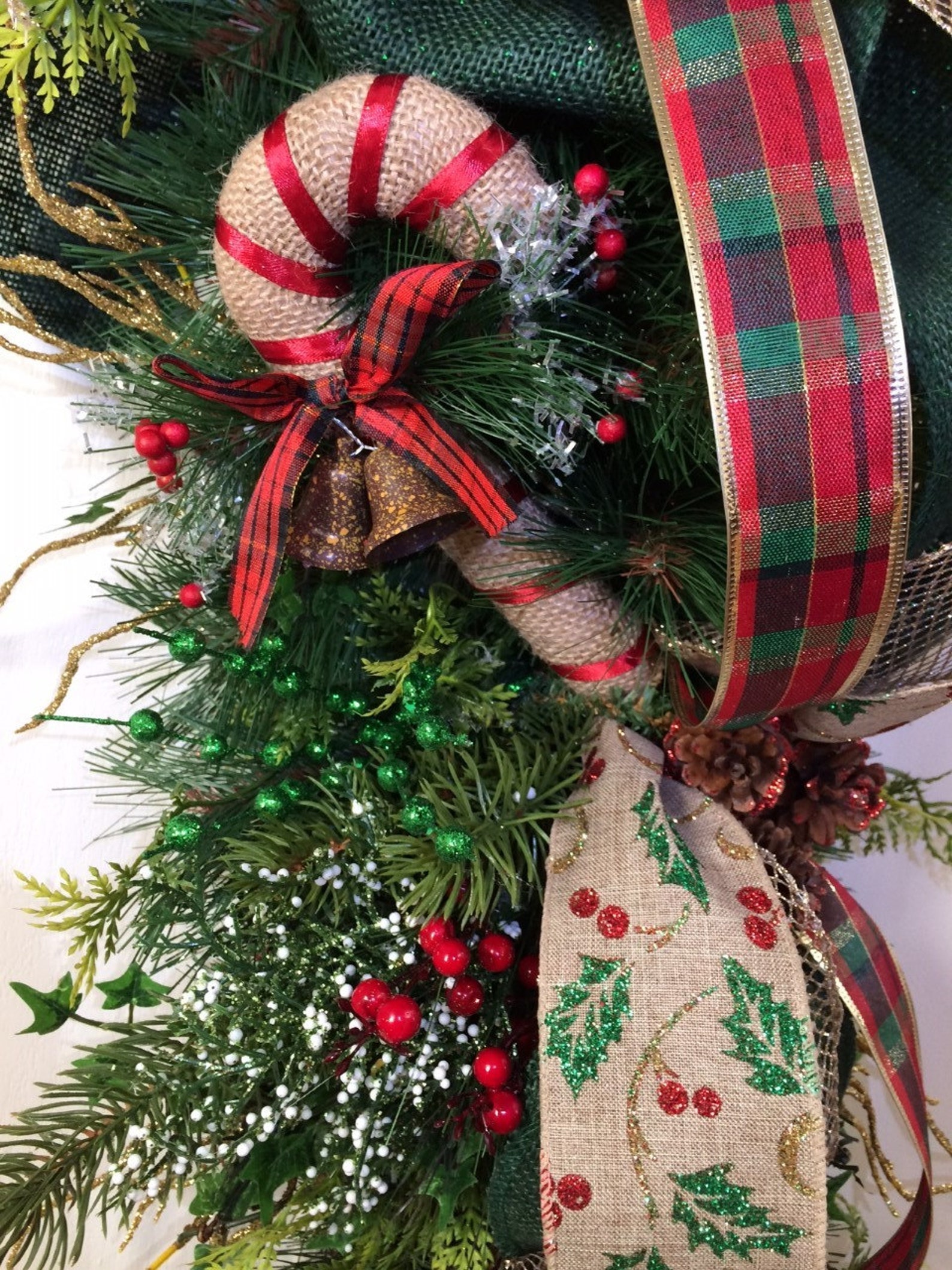 ON SALE Christmas door swag Candy cane swag Woodlands Etsy