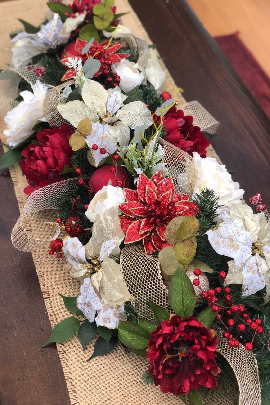 Poinsettia and Floral Garland Christmas Garland Christmas - Etsy