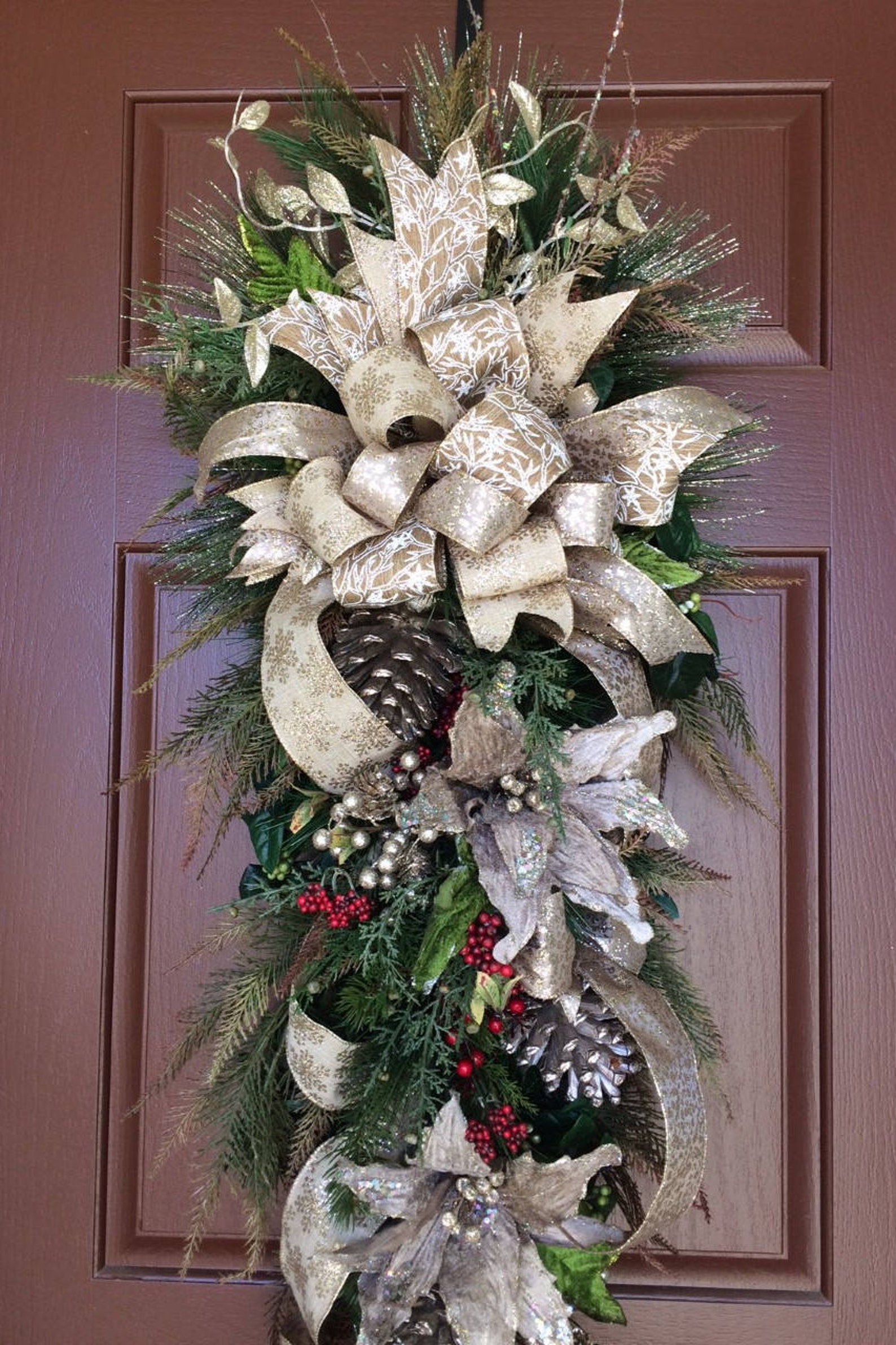 ON SALE Luxury Christmas Door Swag Rustic Glam swag Etsy