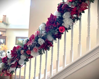 Luxury Christmas garland, Classic Red White garland, Elegant Mantel garland, Floral Christmas, Staircase garland, Lush Holiday garland
