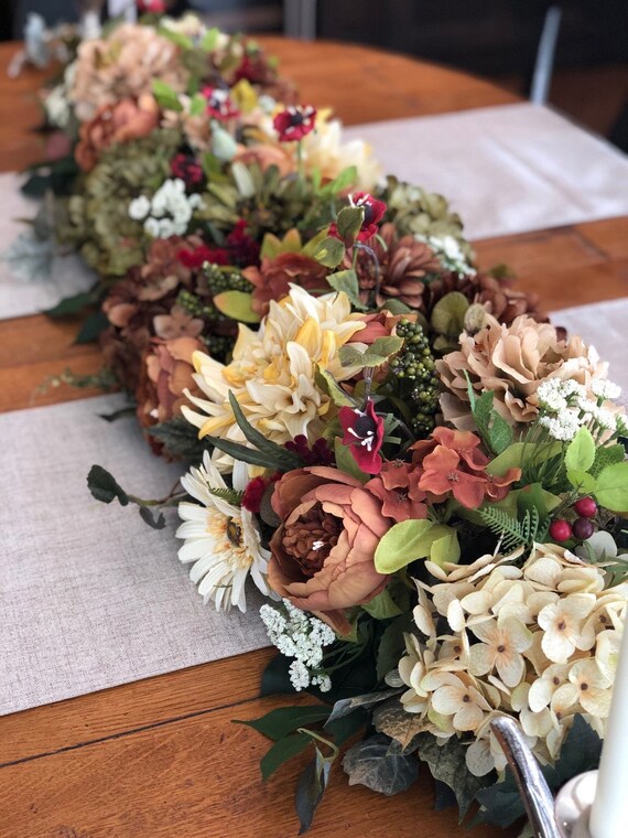 Hydrangeas Spring Summer garland Floral runner Gray blue coral garland Lush floral garland Silk floral decor Floral swag Hydrangeas Spring Summer garland Floral runner Gray blue coral garland Lush floral garland Silk floral decor Floral swag
