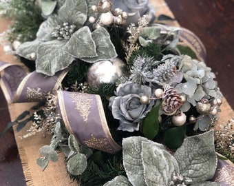 Guirlande de Noël, guirlande florale grise, guirlande de Noël élégante, centre de table de Noël, guirlande de cheminée, guirlande de vacances, guirlande de table