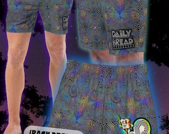 Pantalones cortos psicodélicos hechos por fans de Daily Bread / Trajes de baño para festivales / Pantalones cortos para raves / Música bass / Tela reciclada