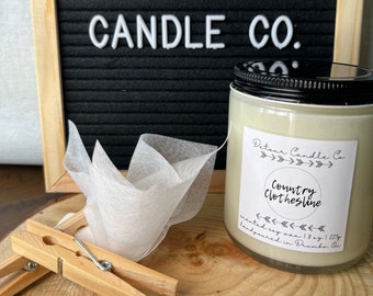 Country Clothesline 8 oz  Soy Candle | Matches | Cotton Wick | Clear Jar