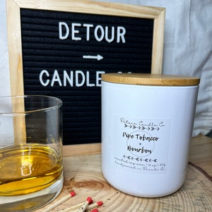 Pipe Tobacco + Bourbon 16 oz  Soy Candle | 3 wick | Matches | Cotton Wick | Glossy White