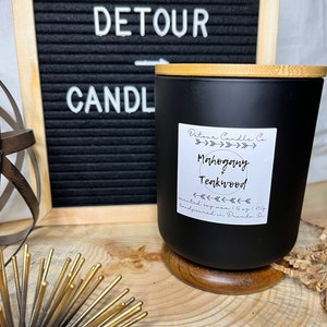 Mahogany + Teakwood 16 oz  Soy Candle | 3 wick | Matches | Cotton Wick | Matte Black