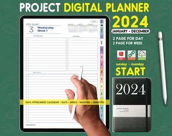 2024 Digital Vertical Project Planner | Busines GoodNotes & Notability template | Quarterly Yearly View