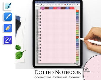 Pink Dotted Notebook Goodnotes Template Digital Journal Hyperlinked Tabs Simple iPad Planner Tablet Notability Noteshelf2 paper