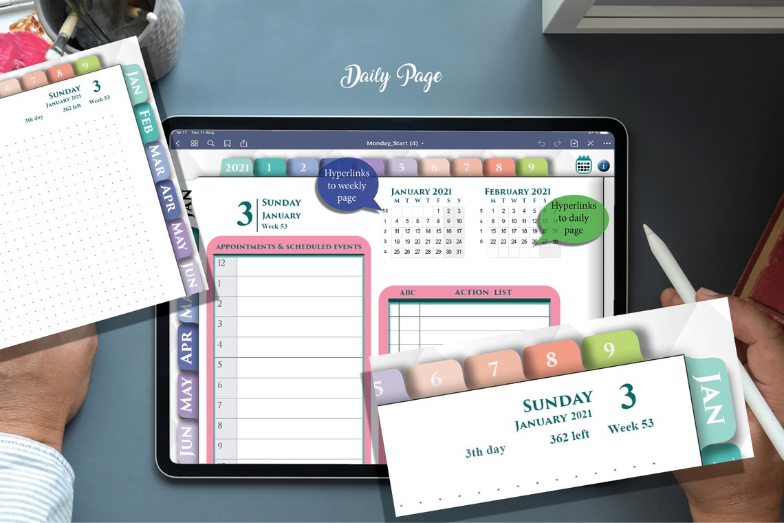 Digital Day Planner Colorful Tablet Rainbow Daily Goodnotes Etsy