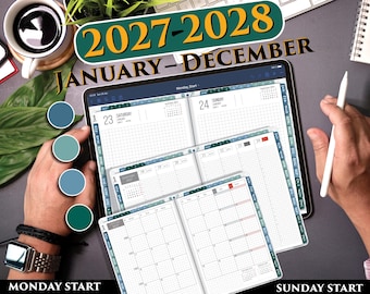 Agenda digital diaria 2027-2028 para iPad / Libreta japonesa con fecha de GoodNotes y Notability