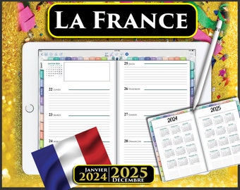 Agenda Hebdomadaire Numérique Français | Planificateur digital France pour Goodnotes et Notability 2024 2025