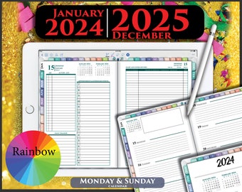 Planificador diario digital Rainbow 2024 2025 para iPad GoodNotes y Notability