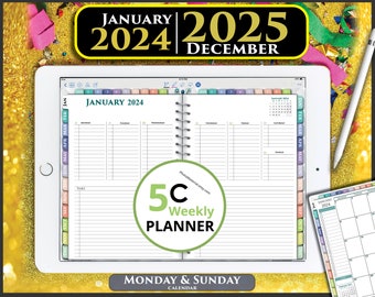 Colorful Weekly Digital Planner 2024-2025 for iPad | GoodNotes, Notability, Noteshelf Compatible | Task Master & Notes Space Included