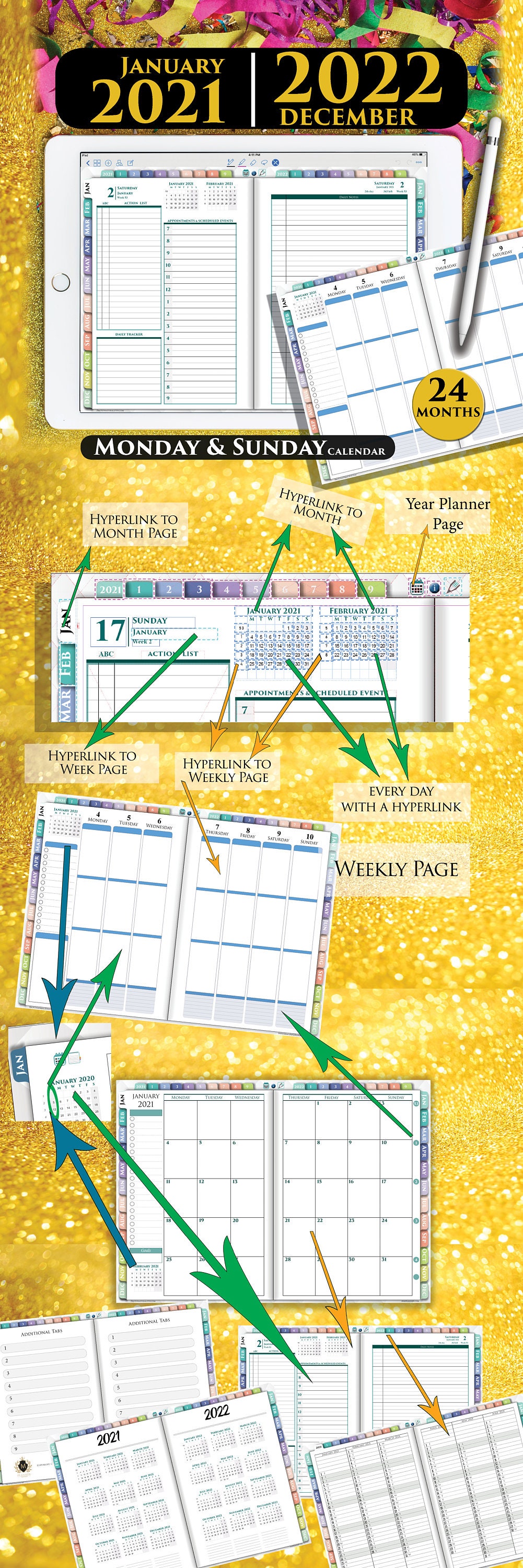 IPad Air Mini Digital Planner Goodnotes 2021 2022 Download Etsy