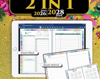 2026-2028 Digital Rainbow Daily Planner: 2 in 1 GoodNotes iPad Template (Mid Year)