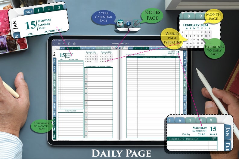 Digital GoodNotes Planner Daily Template 2024 2025 Franklin Professional iPad Business Day pages image 5