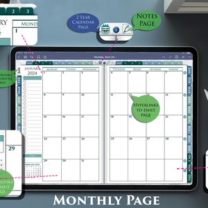 2024 Interactive iPad Planner with Daily Notes Pages Day on 2 pages PDF plan for 2024-2025 image 5