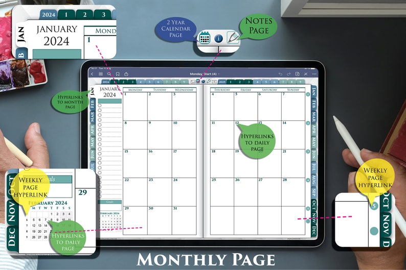 2024 Interactive iPad Planner with Daily Notes Pages Day on 2 pages PDF plan for 2024-2025 image 5