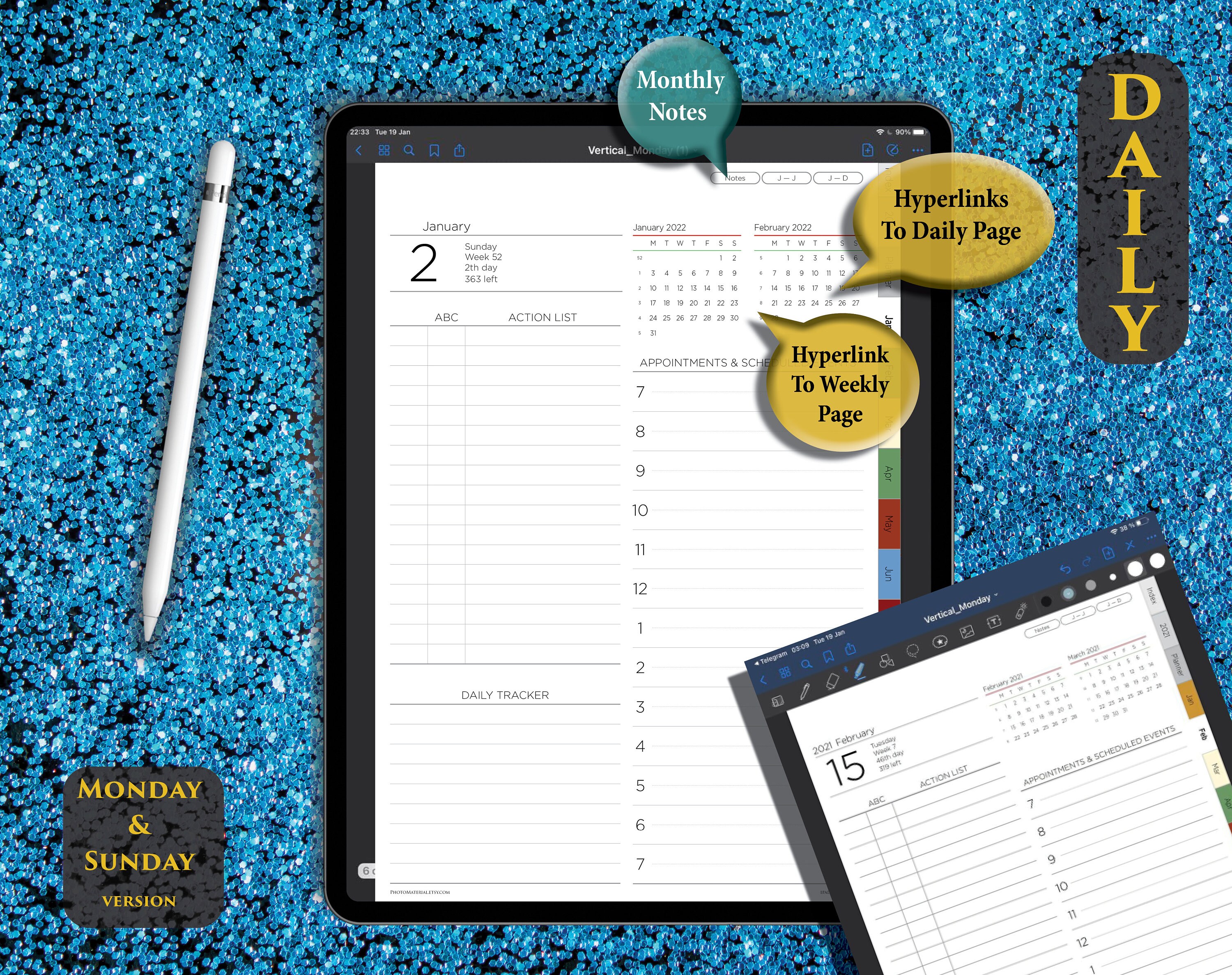 Digital Vertical Planner 2022 Goodnotes Yearly Monthly Etsy