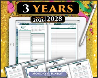 3-Jahres Digitaler Tagesplaner 2026 2027 2028 | ADHD PDF Download