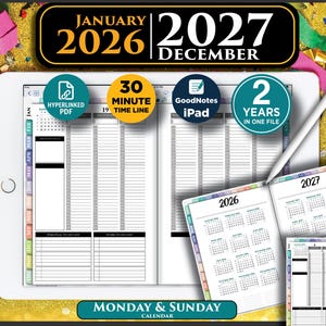 2026 2027 Digital Weekly Hourly Planner | interactive PDF | GoodNotes & Notability