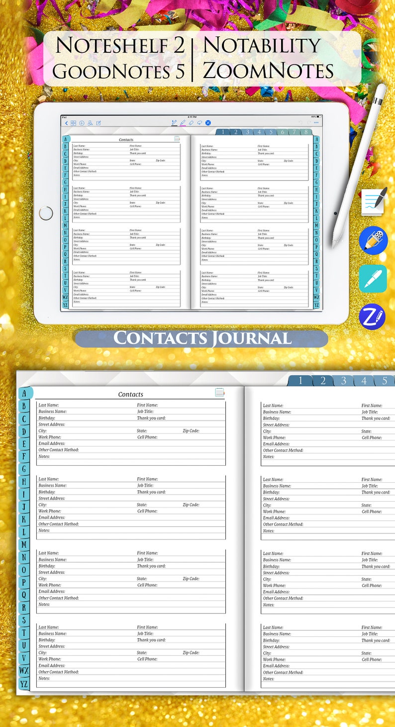 Digital Contacts Journal for Noteshelf2 Goodnotes Notability Zoomnotes ...