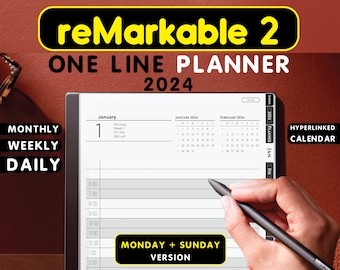 Digital One Line Calendar Daily Planner for Remarkable 2 |  2024 Monthly Template